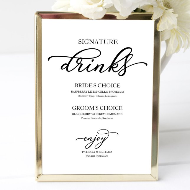 Signature Drinks Chic Black Script Poster (Creator Uploaded)