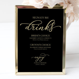 Signature Drinks Chic Gold Script Black Sign