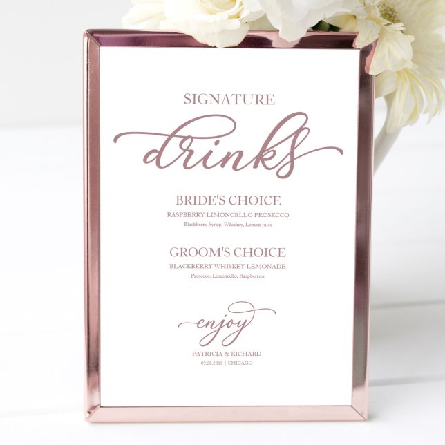 Signature Drinks Chic Rose Gold Script Sign (Creator Uploaded)