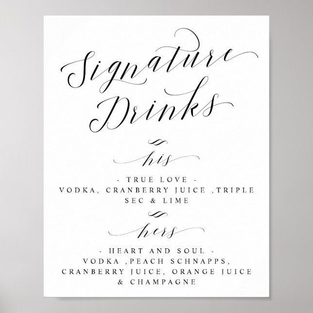 Signature Drinks Cocktails Wedding Bar Menu Sign (Front)