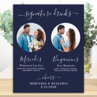 Signature Drinks Custom Photo Navy Blue Wedding