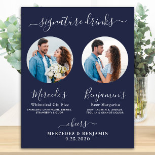 Signature Drinks Custom Photo Navy Blue Wedding Poster