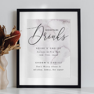 Signature drinks. Dusty purple elegant wedding Poster