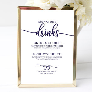 Signature Drinks Elegant Chic Navy Blue Sign