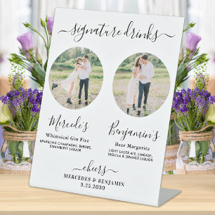 Signature Drinks Elegant Custom Photo Wedding Bar  Pedestal Sign