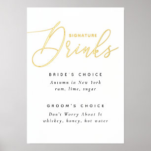 Signature drinks. Elegant gold script wedding Foil Prints
