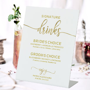 Signature Drinks Elegant Gold Script Wedding Sign