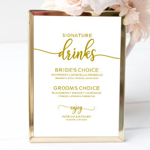 Signature Drinks Elegant Gold Script Wedding Sign