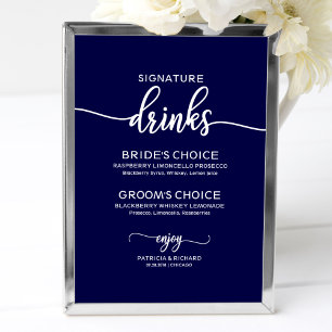 Signature Drinks Elegant Navy Blue Wedding Sign