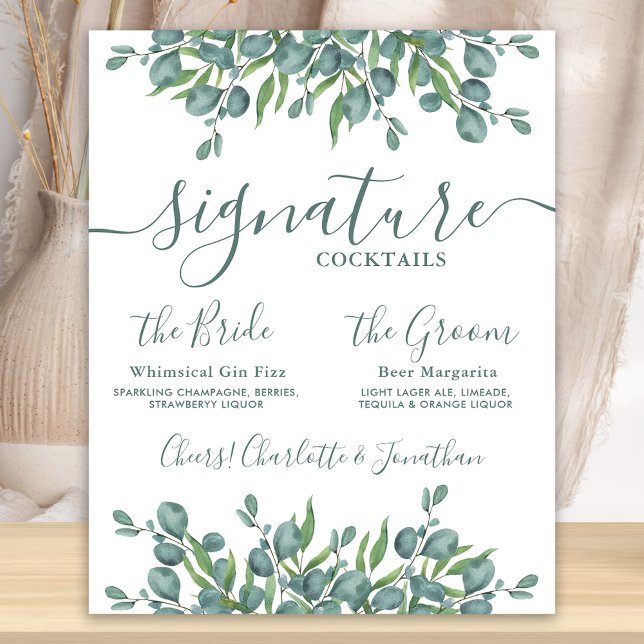 Signature Drinks Eucalyptus Personalised Wedding Poster (Creator Uploaded)