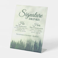 Signature Drinks Foggy Green Pine Trees Wedding