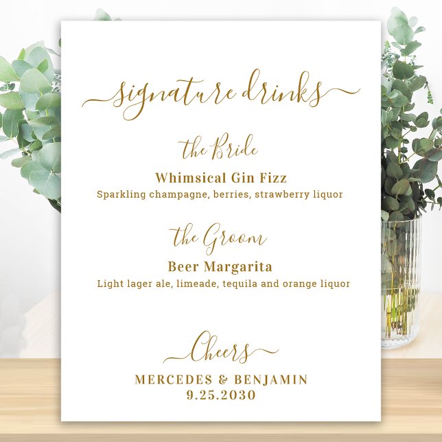 Signature Drinks Gold Personalised Wedding Bar Poster (Creator Uploaded)