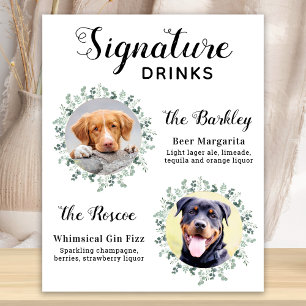 Signature Drinks Greenery Dog Pet Wedding 2 Photo Poster