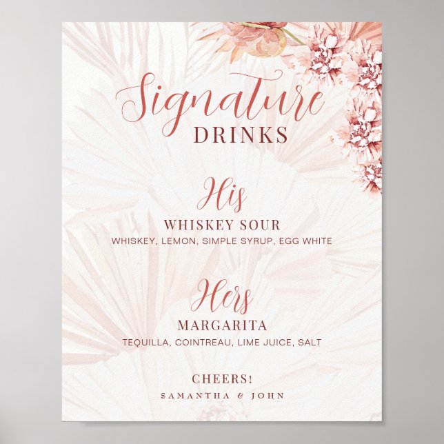 Signature Drinks His Hers Bride Groom Cocktail Bar Poster (Front)