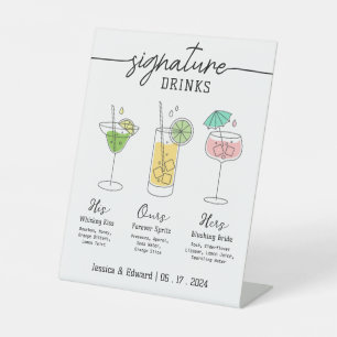 Signature Drinks His, Hers, Ours Cocktail Menu Pedestal Sign