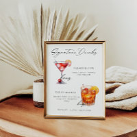 Signature Drinks Modern Black & White Poster