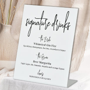 Signature Drinks Modern Calligraphy Wedding Bar Pedestal Sign