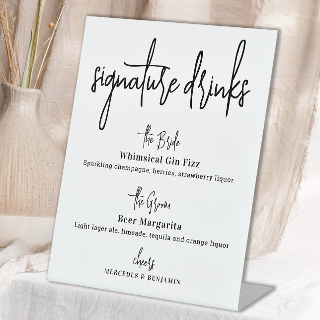 Signature Drinks Modern Calligraphy Wedding Bar Pedestal Sign (Creator Uploaded)