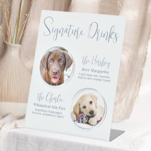Signature Drinks Modern Dusty Blue Pet Wedding Pedestal Sign