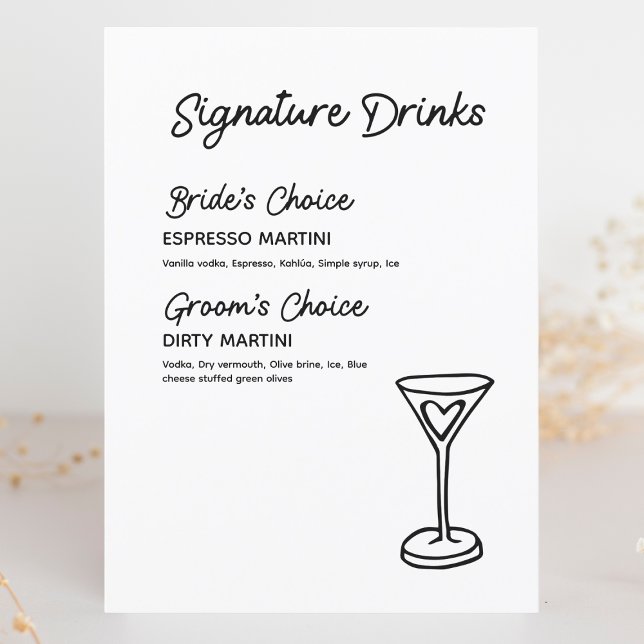 Signature Drinks Modern Minimalist Wedding Sign (Add a personal touch to your wedding reception with this stylish signature drinks menu.)