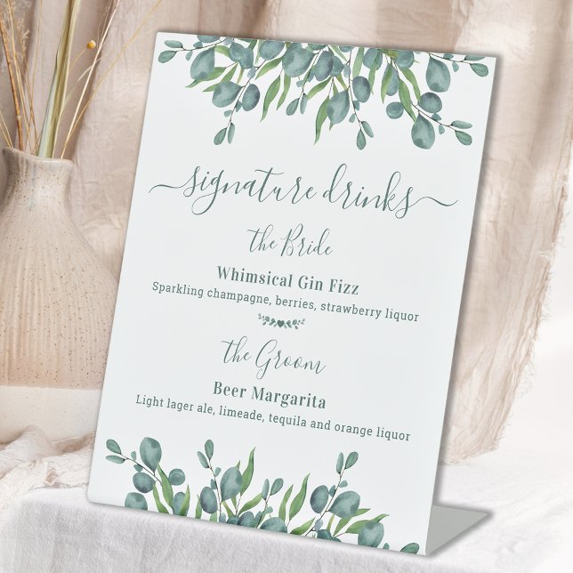 Signature Drinks Personalised Eucalyptus Wedding  Pedestal Sign (Creator Uploaded)