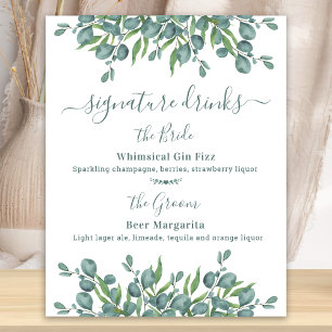 Signature Drinks Personalised Eucalyptus Wedding Poster
