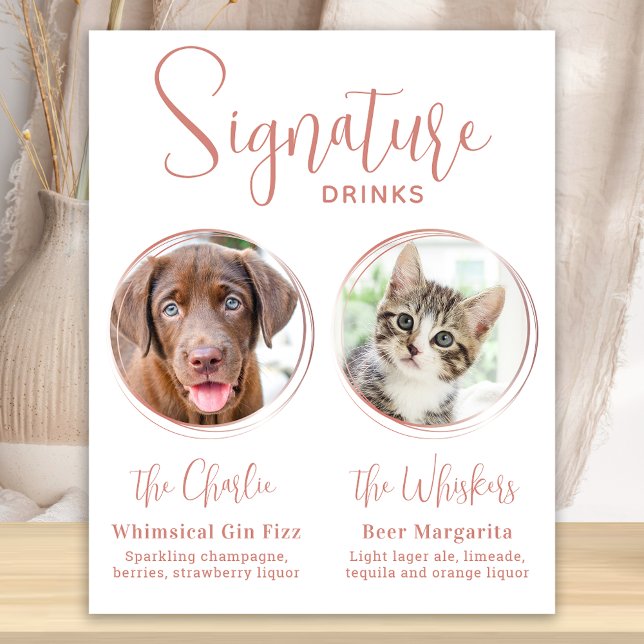 Signature Drinks Pet Wedding Rose Gold Bar  Poster (Creator Uploaded)