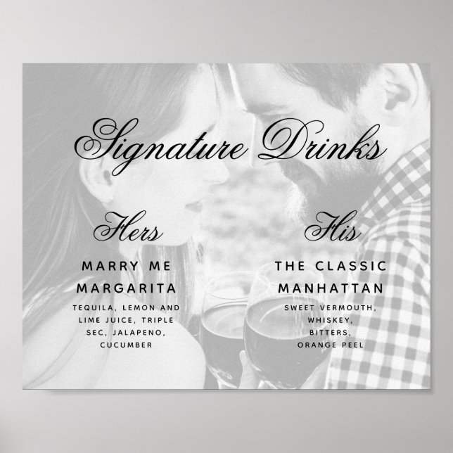 Signature Drinks Photo Elegant Script Wedding Sign (Front)