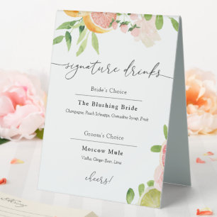 Signature Drinks Pink Citrus Fruit Sign