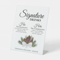Signature Drinks Rustic Pinecones Bouquet Wedding