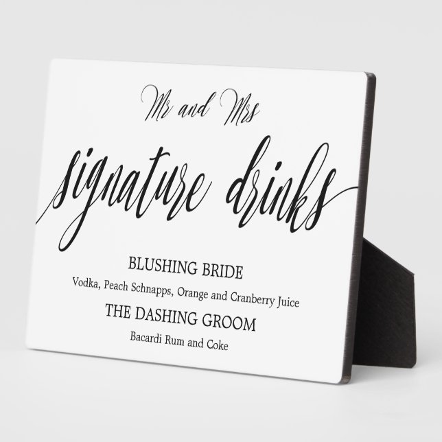 Signature drinks sign Tabletop Plaque with Easel (Side)