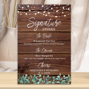 Signature Drinks String Lights Custom Wedding Bar Poster
