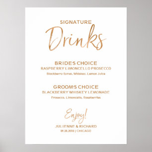 Signature Drinks Stylish Gold Rose Lettered Poster