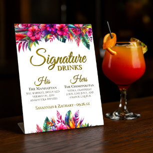 Signature Drinks Tropical Garden Wedding Pedestal Sign