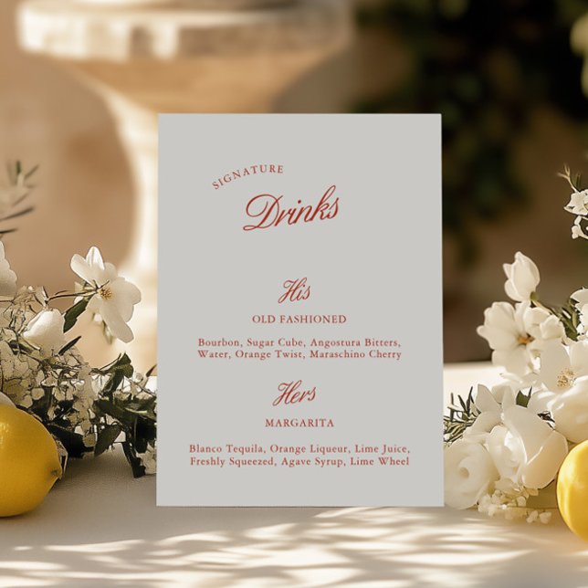 Signature Drinks Vintage Red & Ivory Wedding Menu (Signature Drinks Vintage Red & Ivory Wedding Menu)