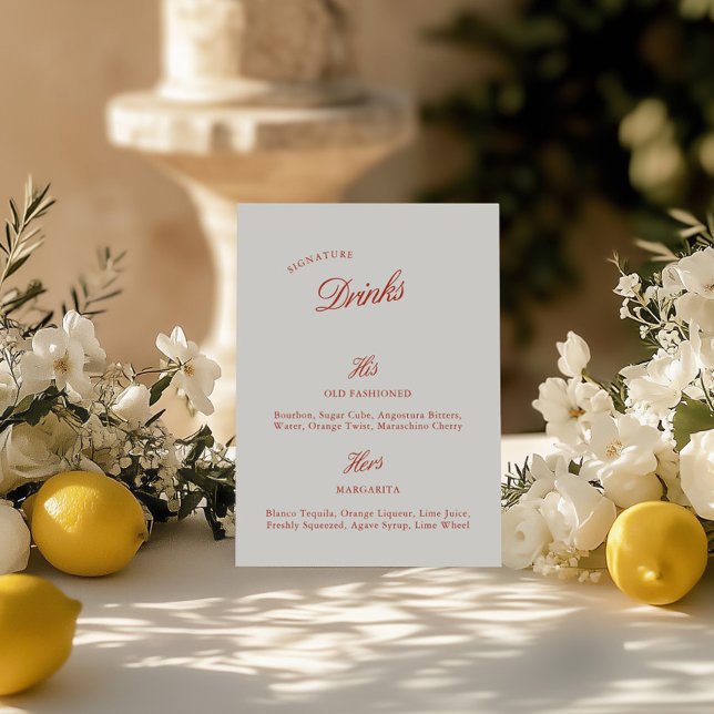 Signature Drinks Vintage Red & Ivory Wedding Menu (Signature Drinks Vintage Red & Ivory Wedding Menu)