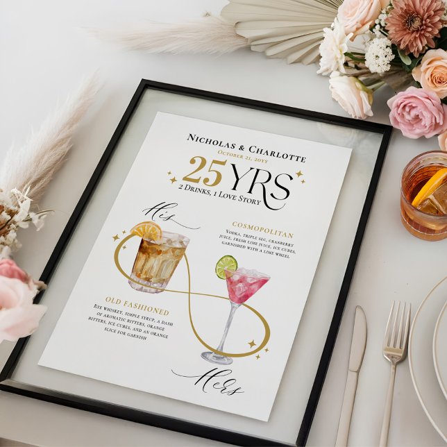 Signature Drinks Wedding Anniversary Cocktail Menu Poster (Signature Drinks Wedding Anniversary Cocktail Menu Poster)