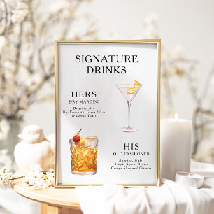 Signature Drinks Wedding Cocktail Menu Poster