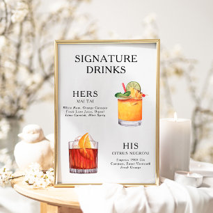 Signature Drinks Wedding Cocktail Menu Poster
