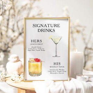 Signature Drinks Wedding Cocktail Menu Poster