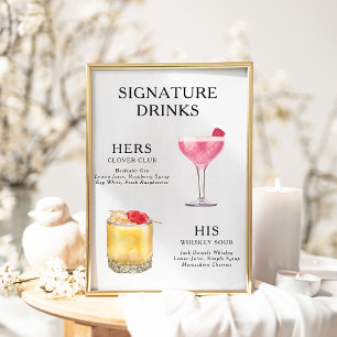 Signature Drinks Wedding Cocktail Menu Poster