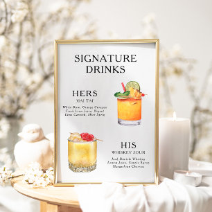 Signature Drinks Wedding Cocktail Menu Poster