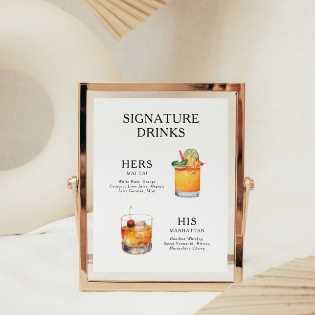 Signature Drinks Wedding Cocktail Menu Poster (Creator Uploaded)