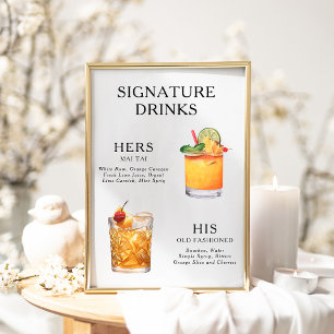 Signature Drinks Wedding Cocktail Menu Poster