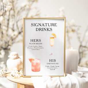 Signature Drinks Wedding Cocktail Menu Poster