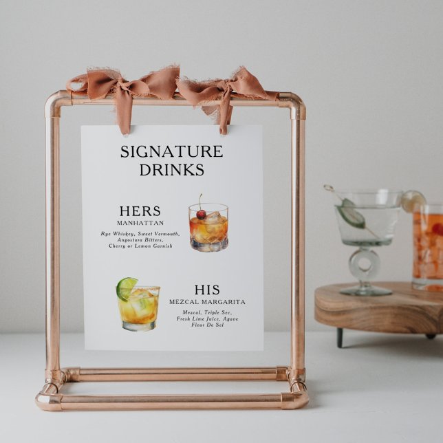 Signature Drinks Wedding Cocktail Menu Poster (Creator Uploaded)