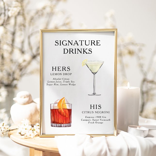 Signature Drinks Wedding Cocktail Menu Poster (Creator Uploaded)