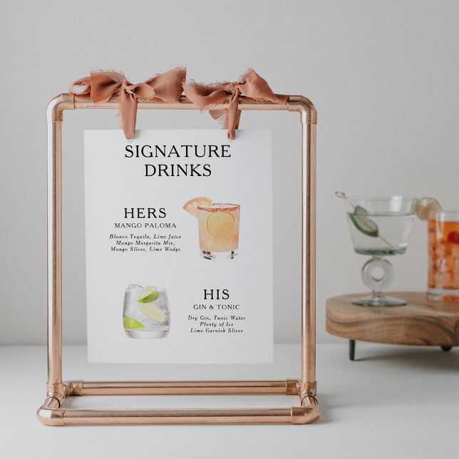 Signature Drinks Wedding Cocktail Menu Poster (Creator Uploaded)