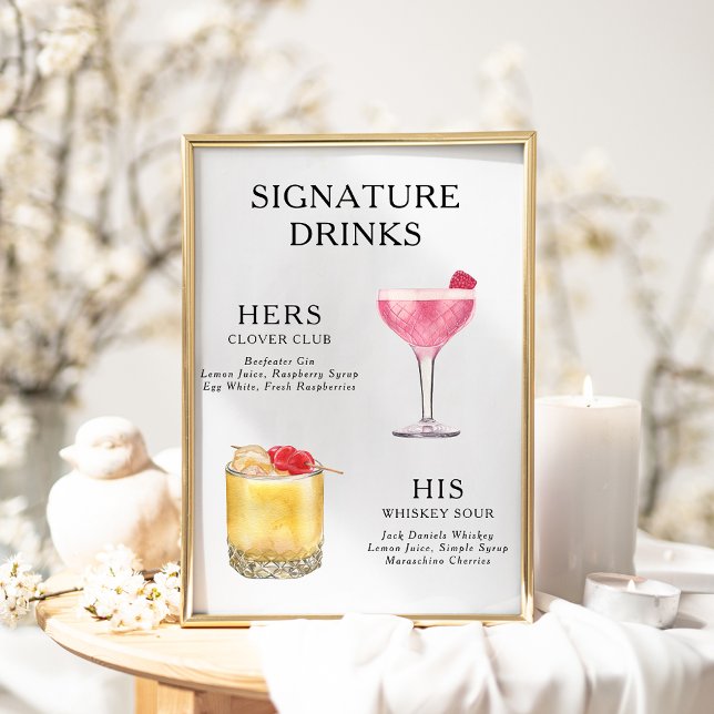 Signature Drinks Wedding Cocktail Menu Poster (Creator Uploaded)