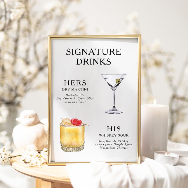 Signature Drinks Wedding Cocktail Menu Poster (Creator Uploaded)